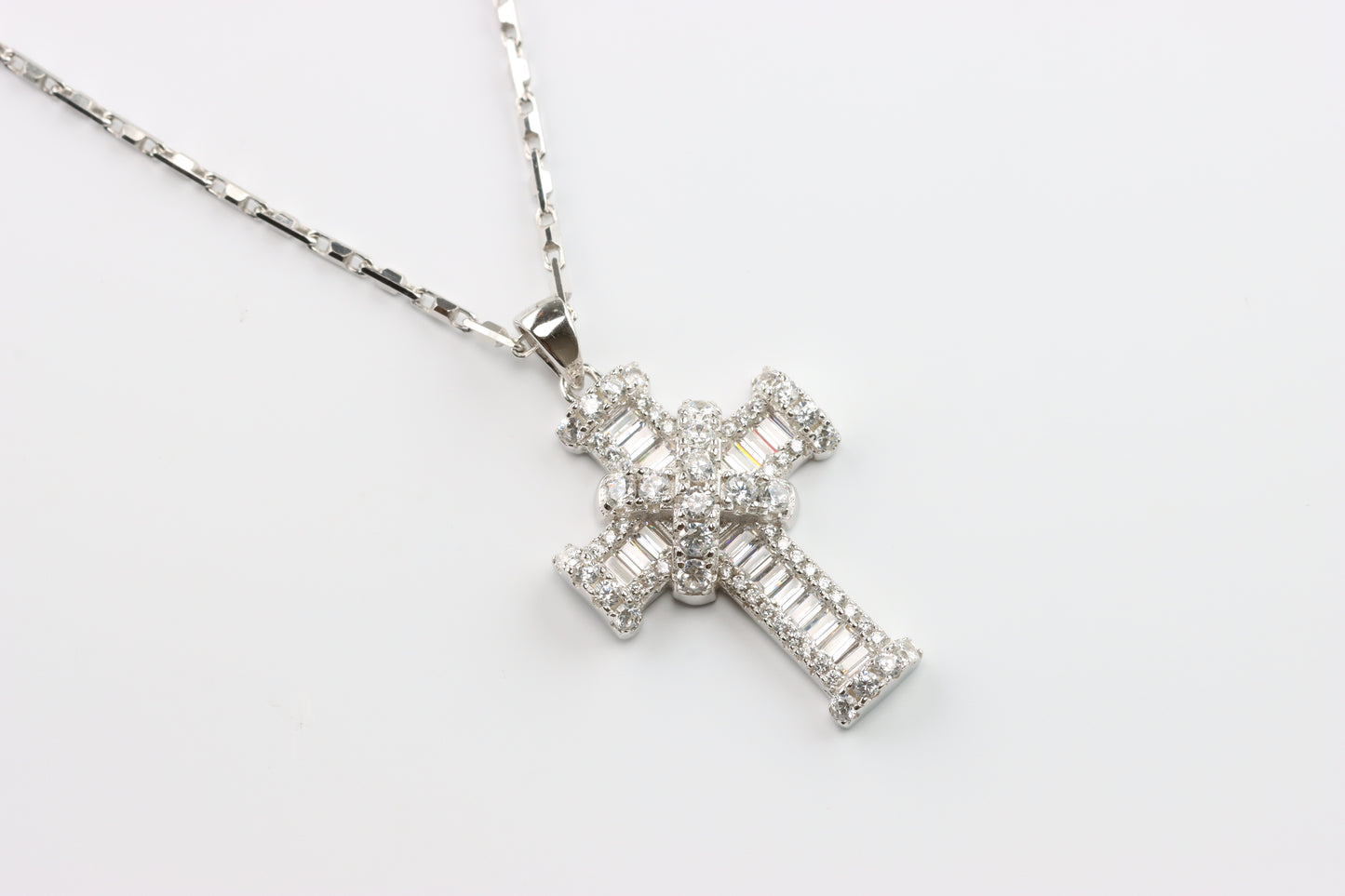 Small Silver Cross CZ Pendant with Chain