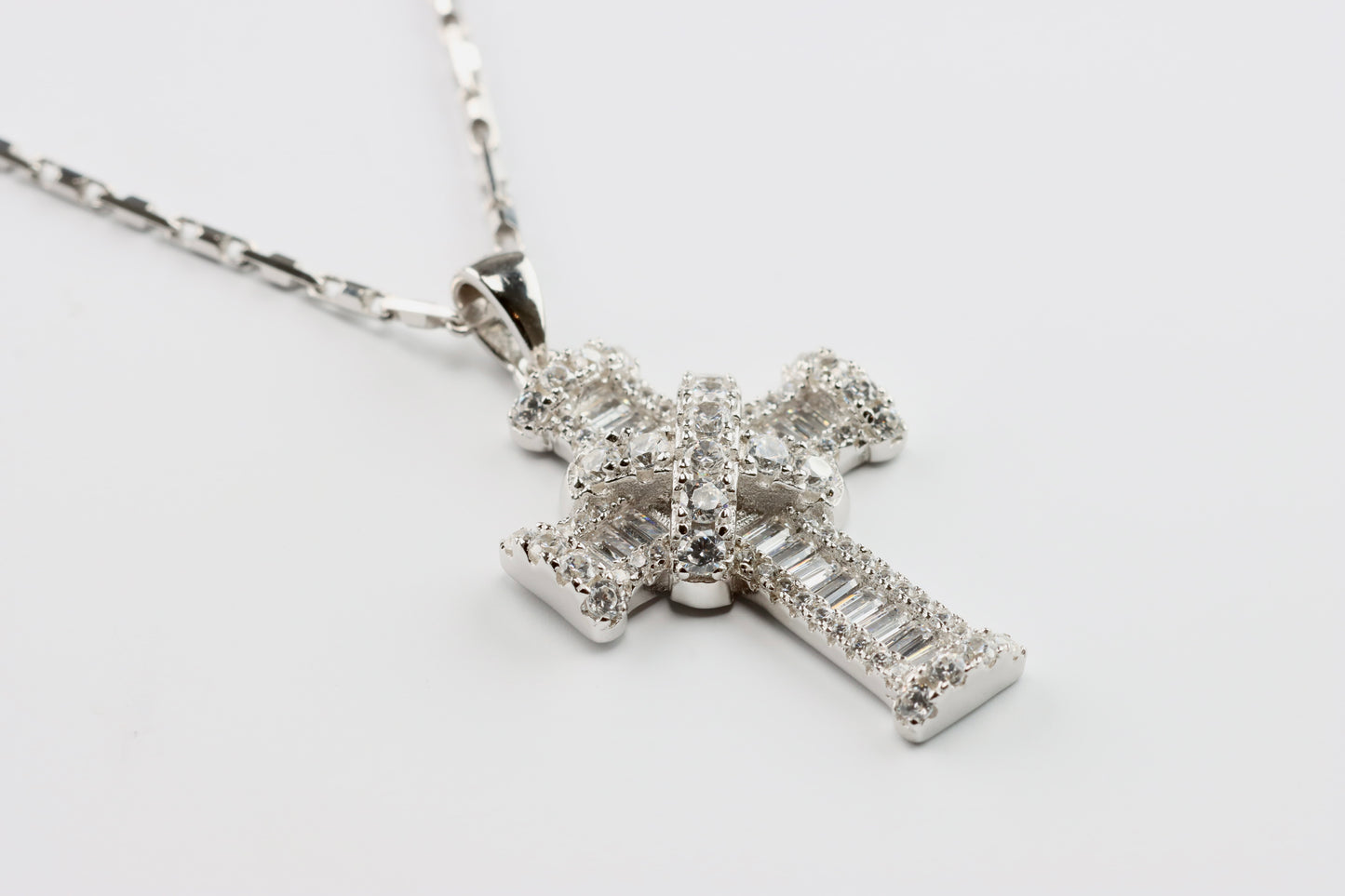 Small Silver Cross CZ Pendant with Chain