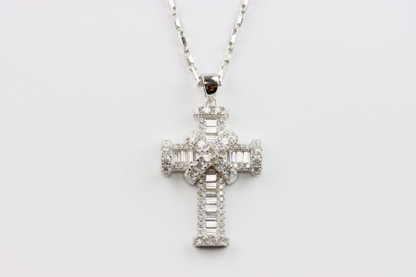 Small Silver Cross CZ Pendant with Chain