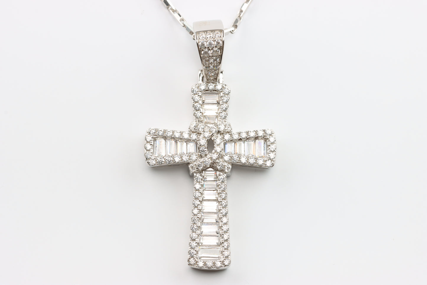 Sparkly Silver Cross CZ Pendant with Chain