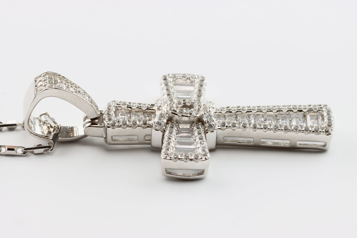 Sparkly Silver Cross CZ Pendant with Chain