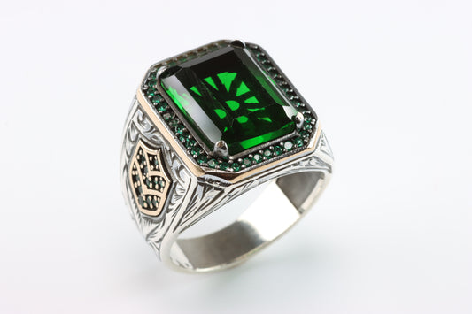 Large Silver Green Gem Ring