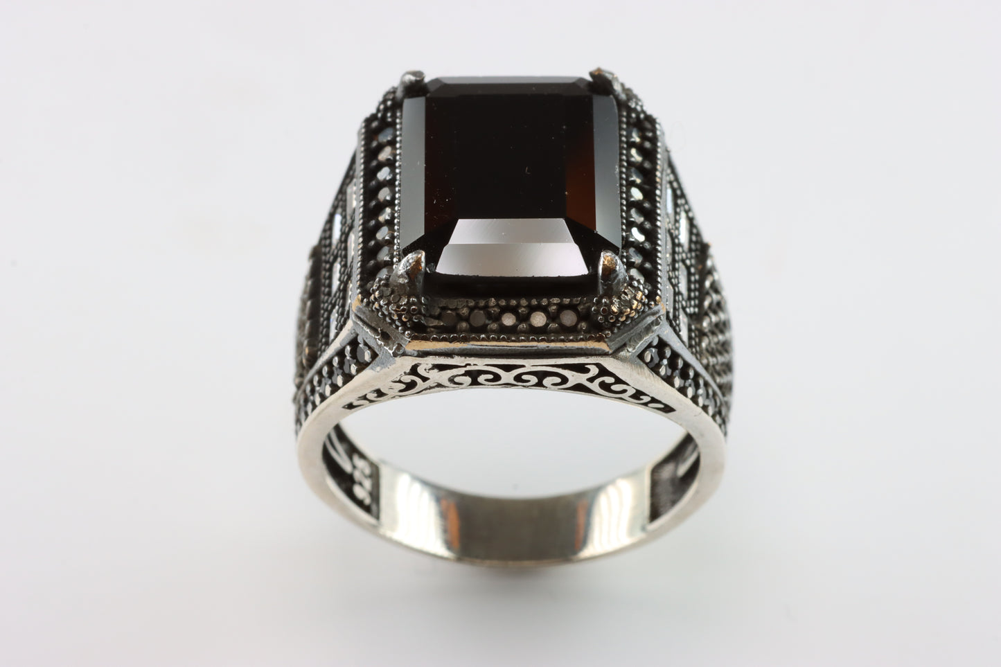 Large Silver Black Gem Ring