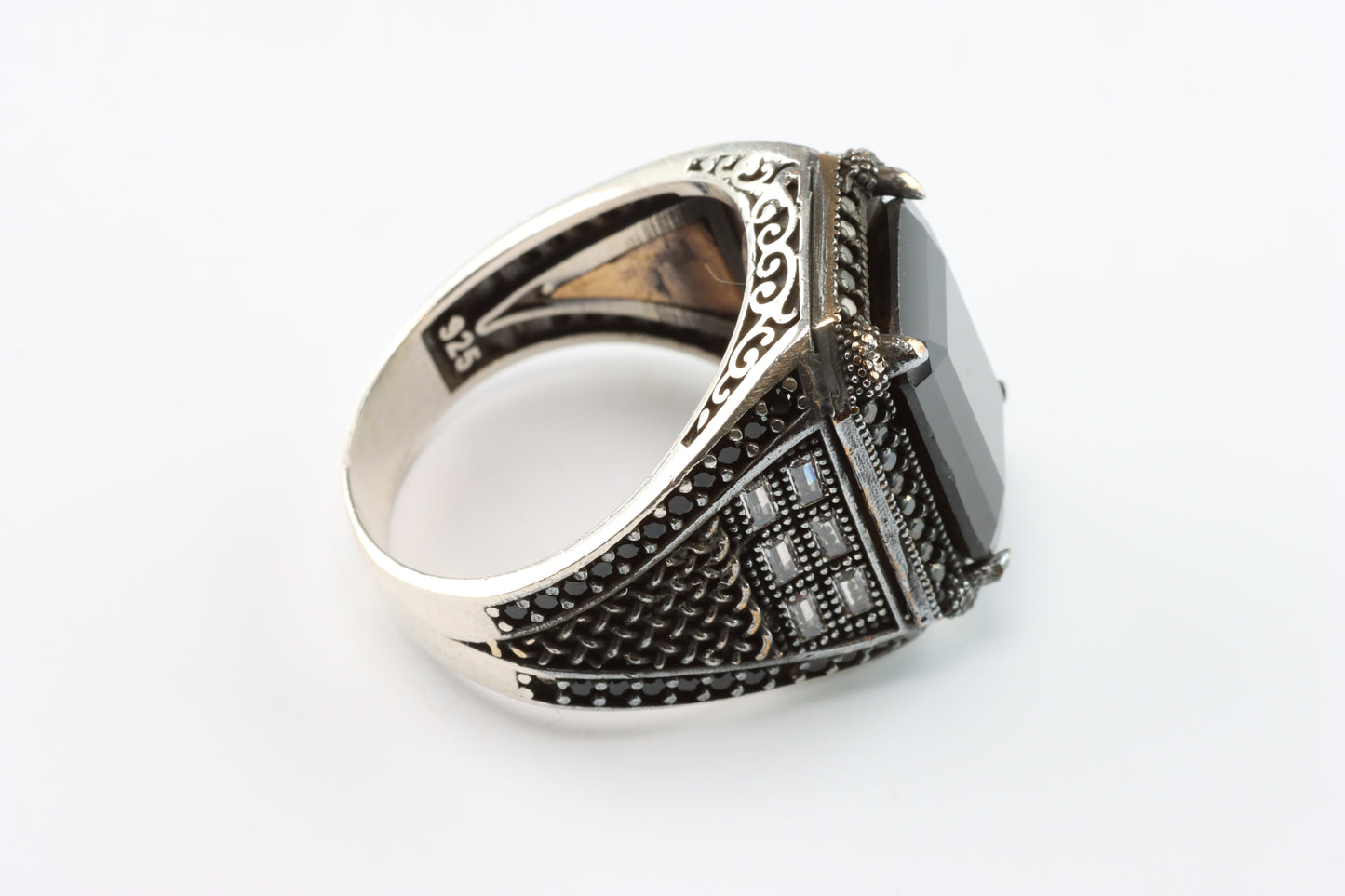 Large Silver Black Gem Ring