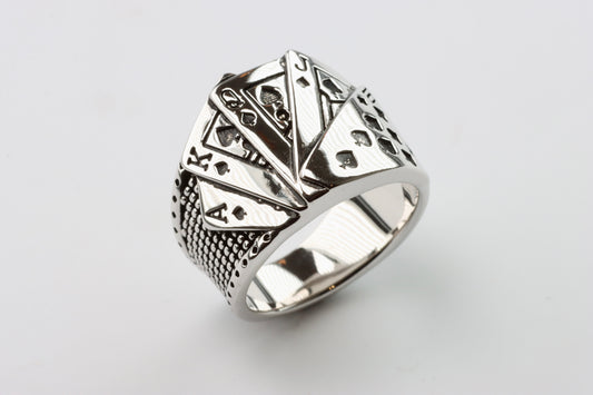 Silver Casino Cards Ring