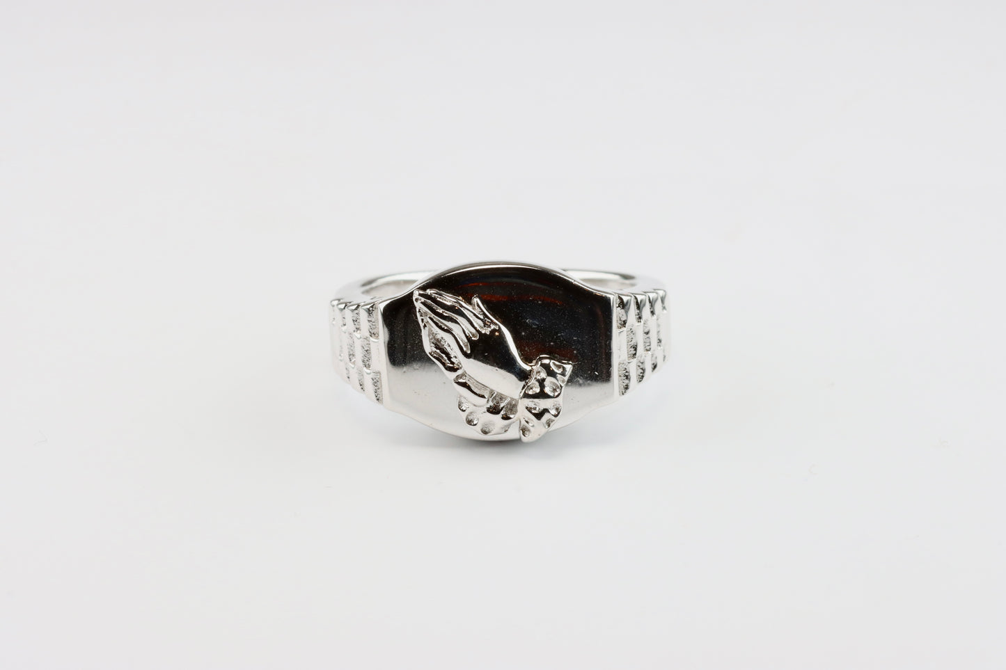 Silver Praying Hands Signet Ring