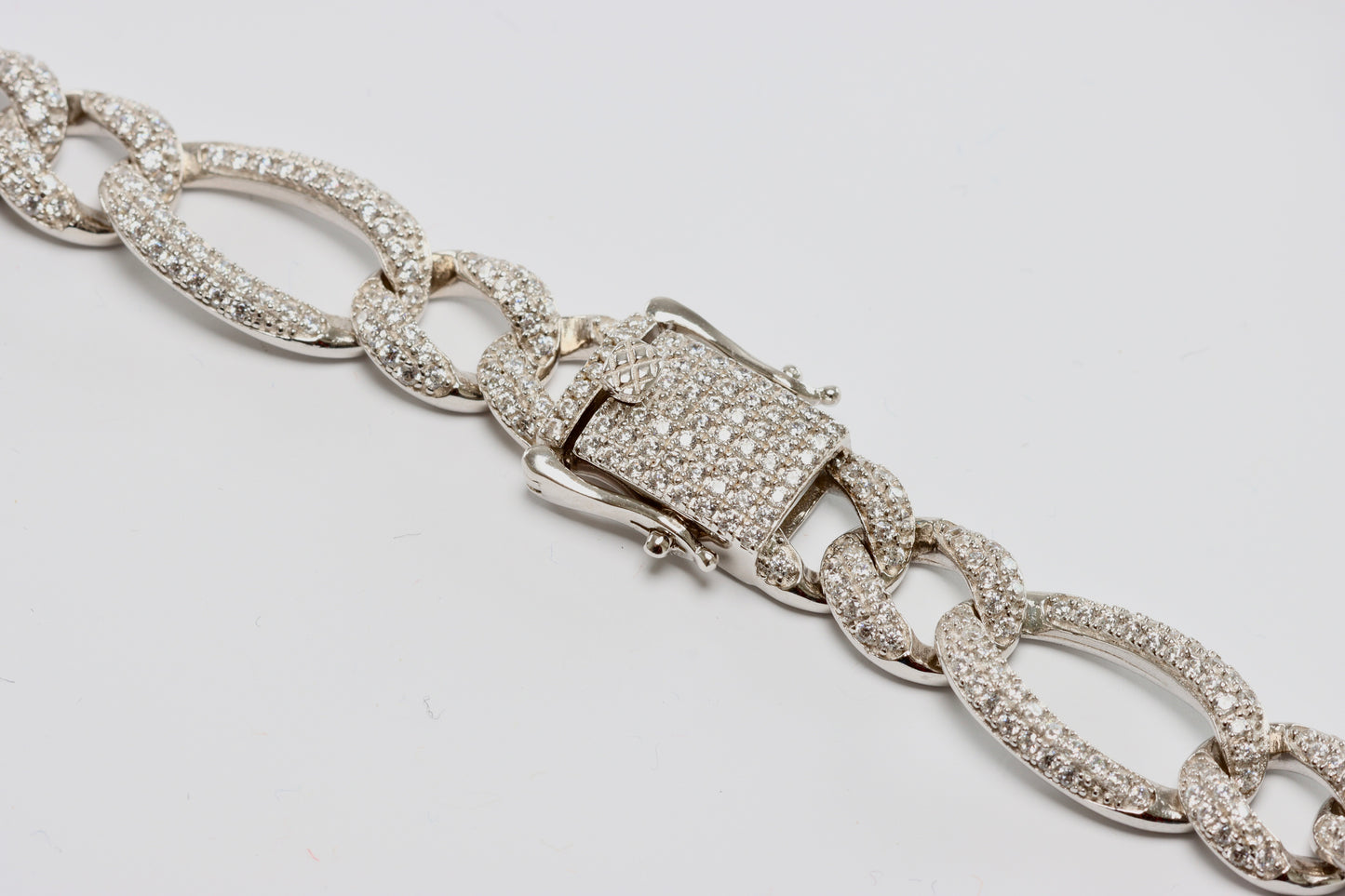 Silver CZ Set Figaro Chain