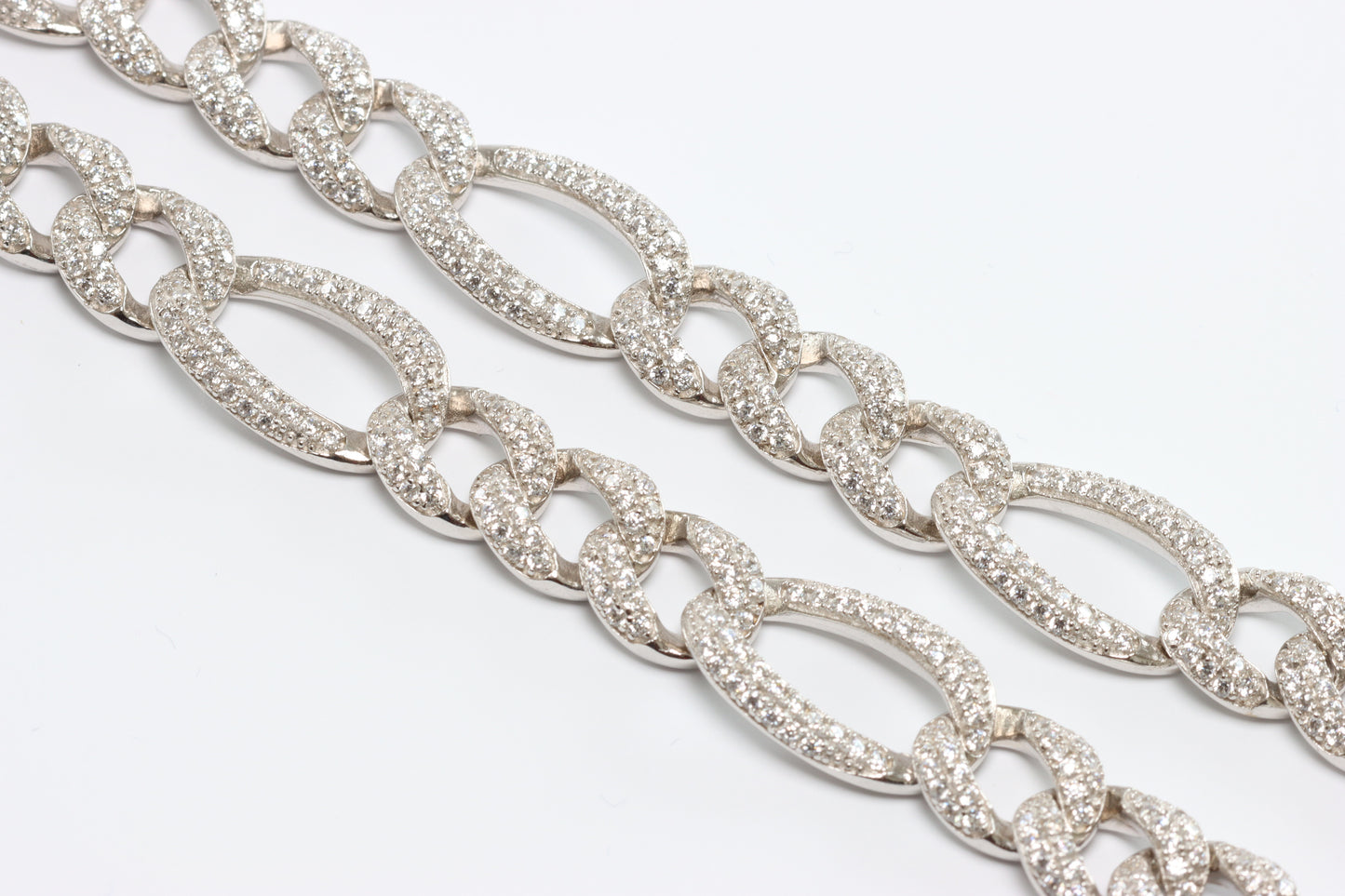 Silver CZ Set Figaro Chain