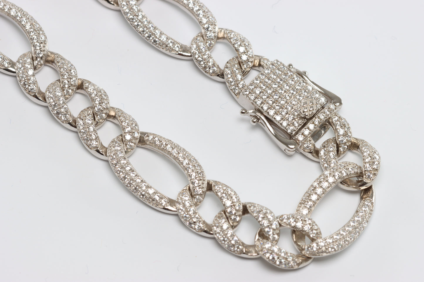 Silver CZ Set Figaro Chain