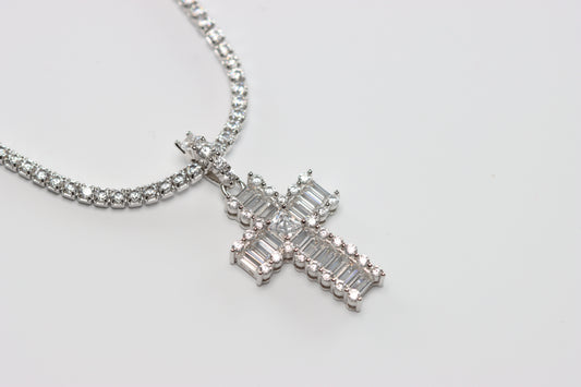 Silver CZ Cross & Necklace