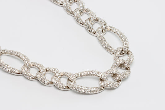 Silver CZ Set Figaro Chain