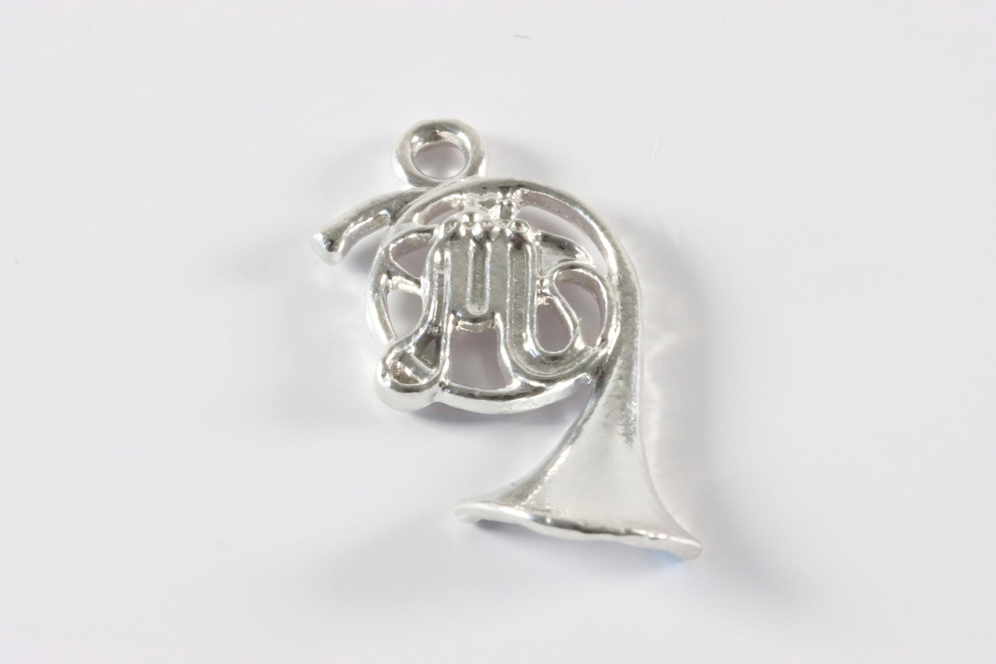 Silver French Horn Music Charm Necklace