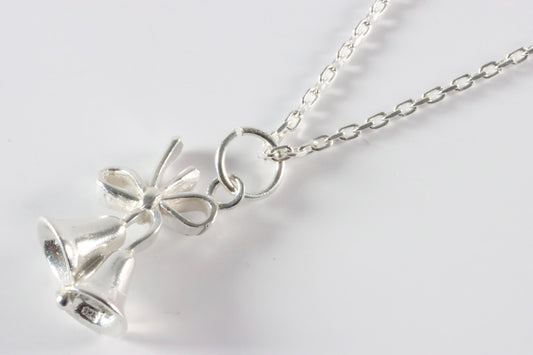 Silver Bells and Bow Charm Necklace