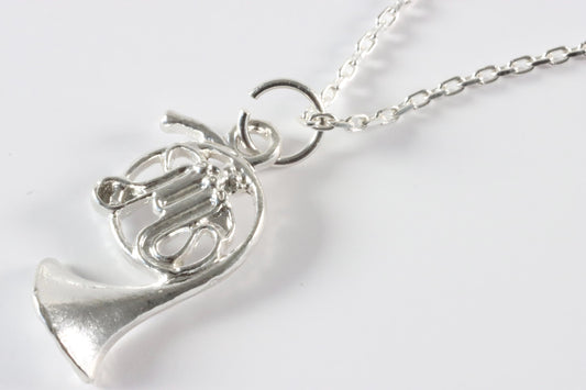 Silver French Horn Music Charm Necklace