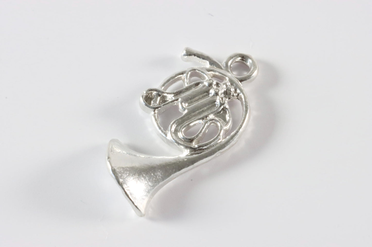 Silver French Horn Music Charm Necklace