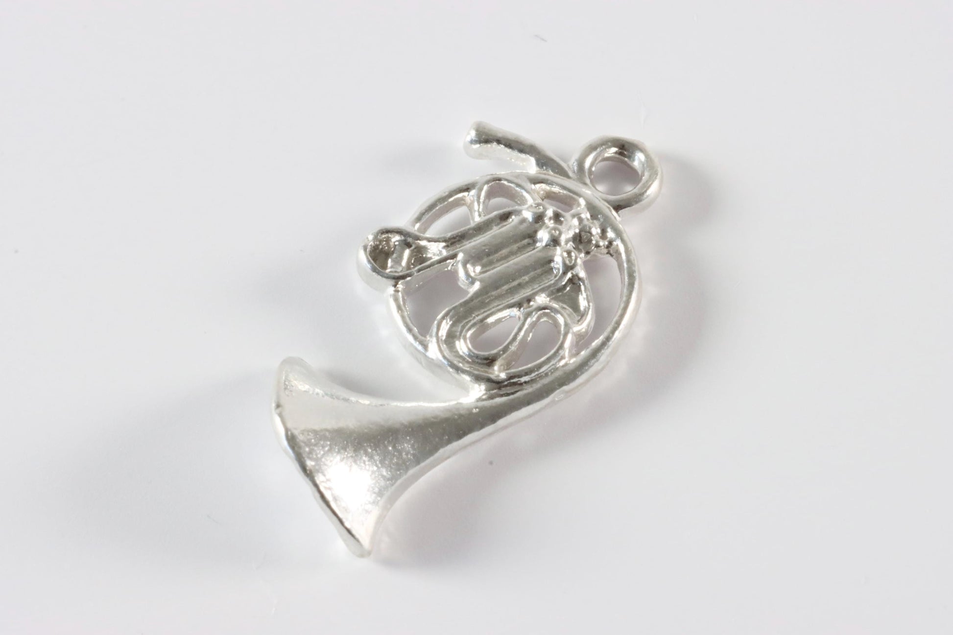 Silver French Horn Music Charm Necklace