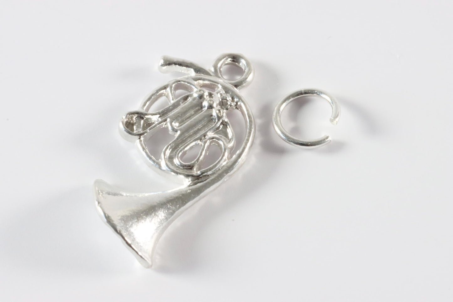 Silver French Horn Music Charm Necklace