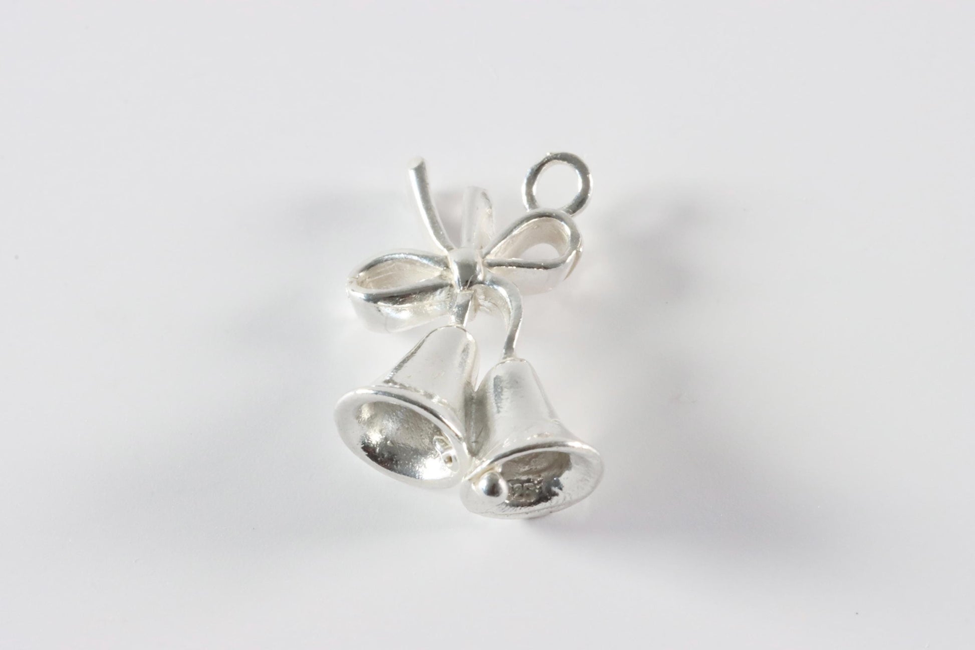 Silver Bells and Bow Charm Necklace