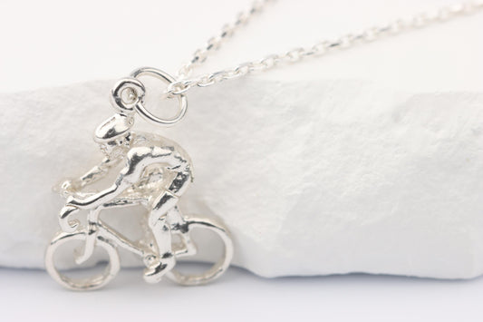 Silver Cyclist Charm Necklace