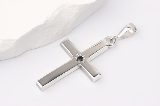 Silver Cross Pendant set with Sapphire Gemstone