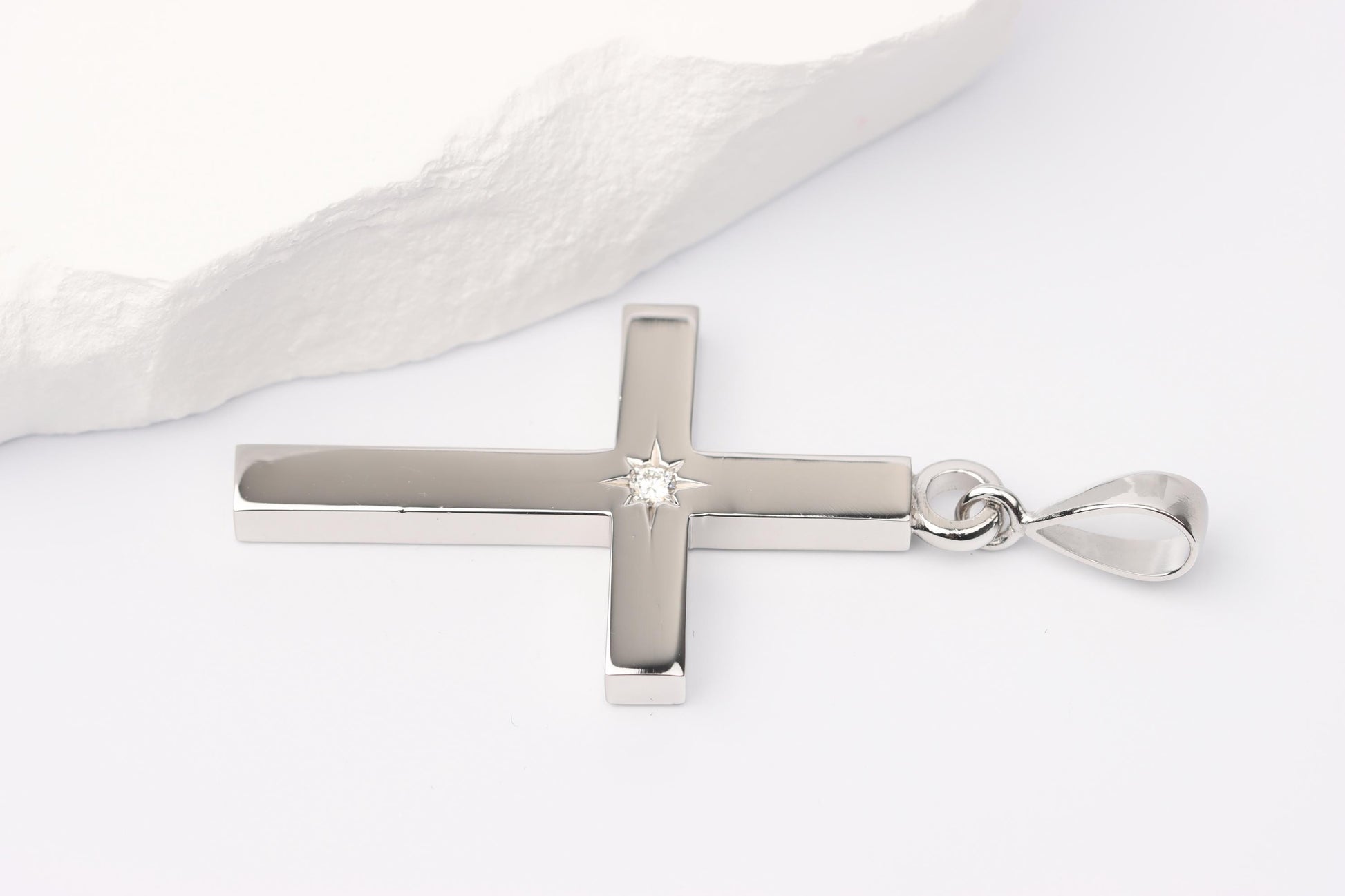Silver Cross Pendant set with Lab Diamond