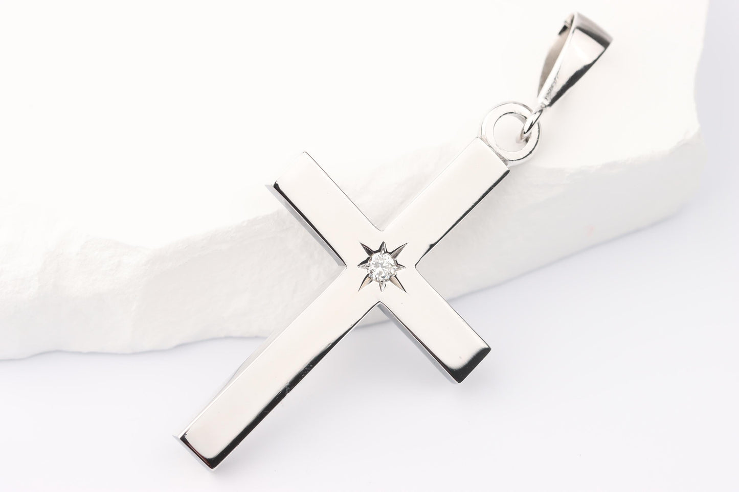 Silver Cross Pendant set with Lab Diamond