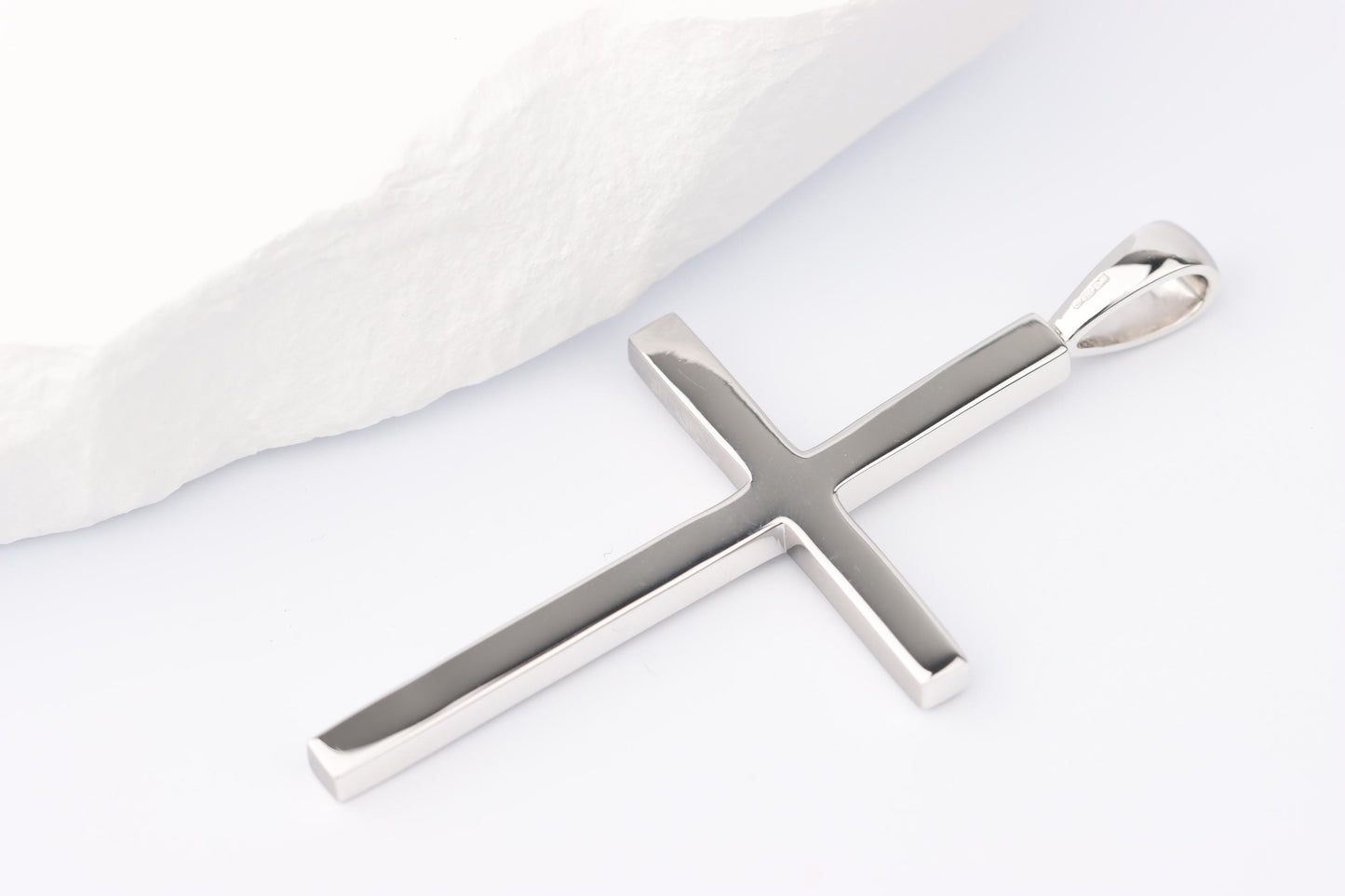 Slim Silver Cross Pendant set with Lab Diamond