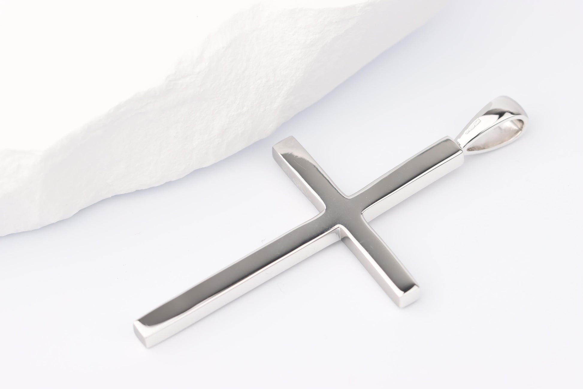 Slim Silver Cross Pendant set with Lab Diamond