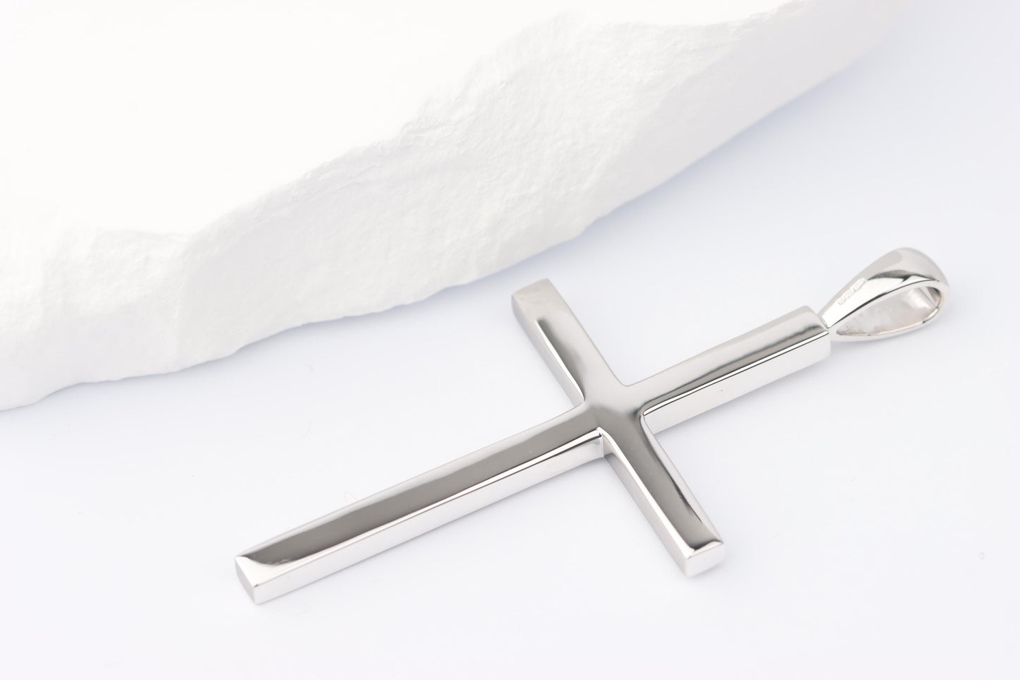 Slim Silver Cross Pendant set with Ruby Gemstone