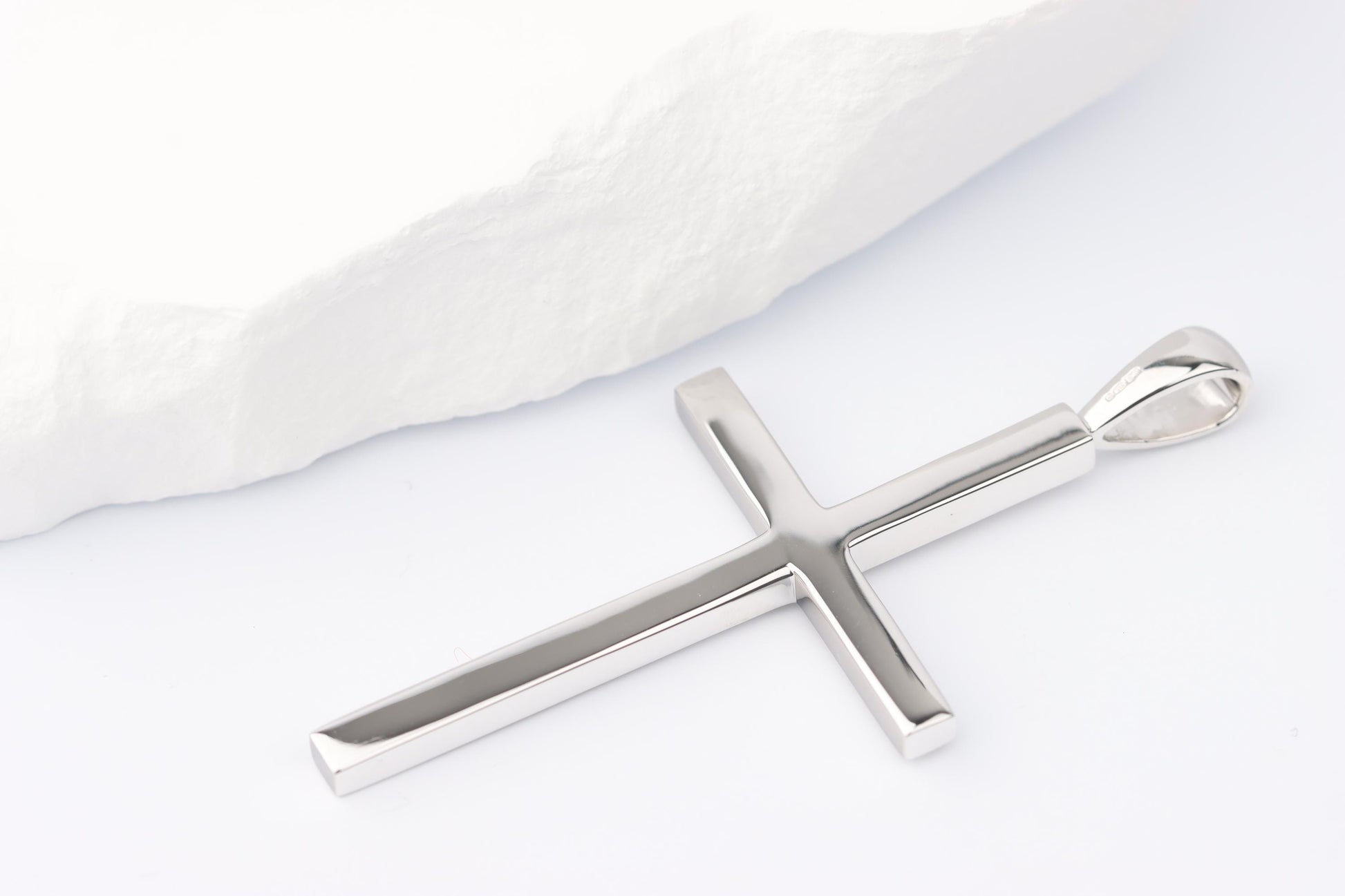 Slim Silver Cross Pendant set with Ruby Gemstone