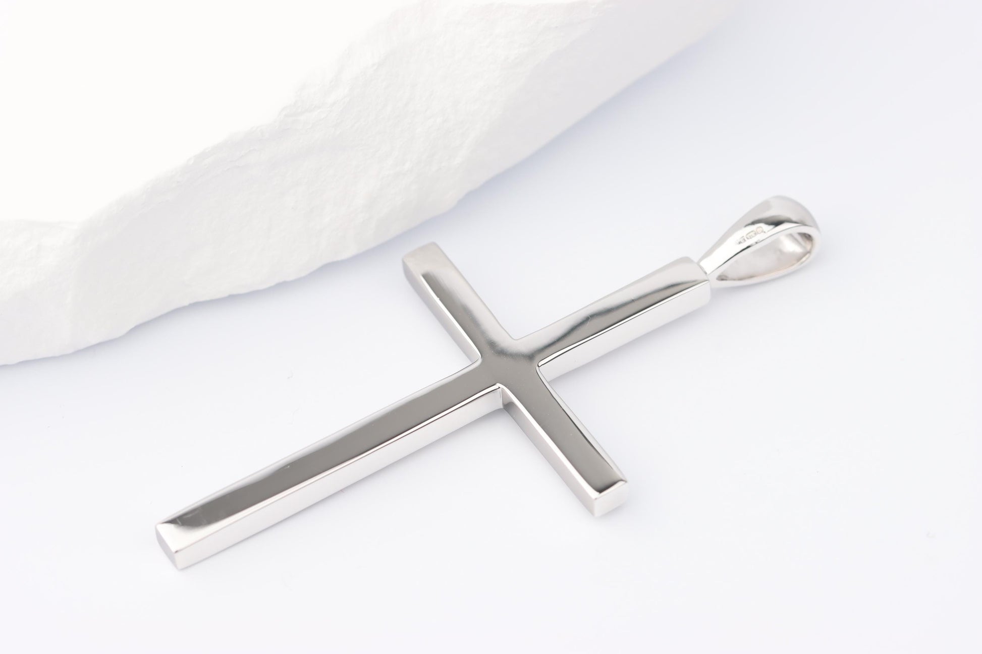 Slim Silver Cross Pendant set with Emerald Gemstone