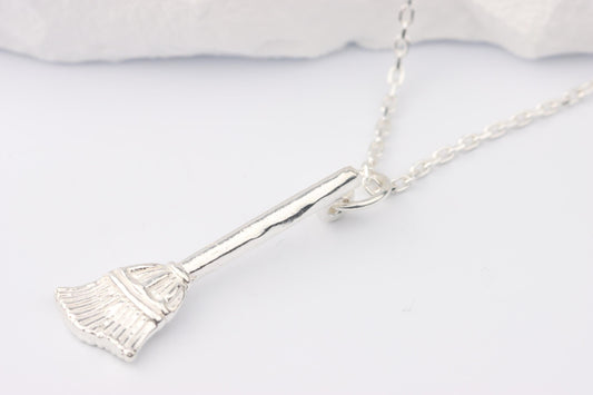 Silver Broom Charm Necklace