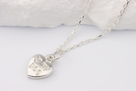 Silver I Love My Dog Charm Necklace