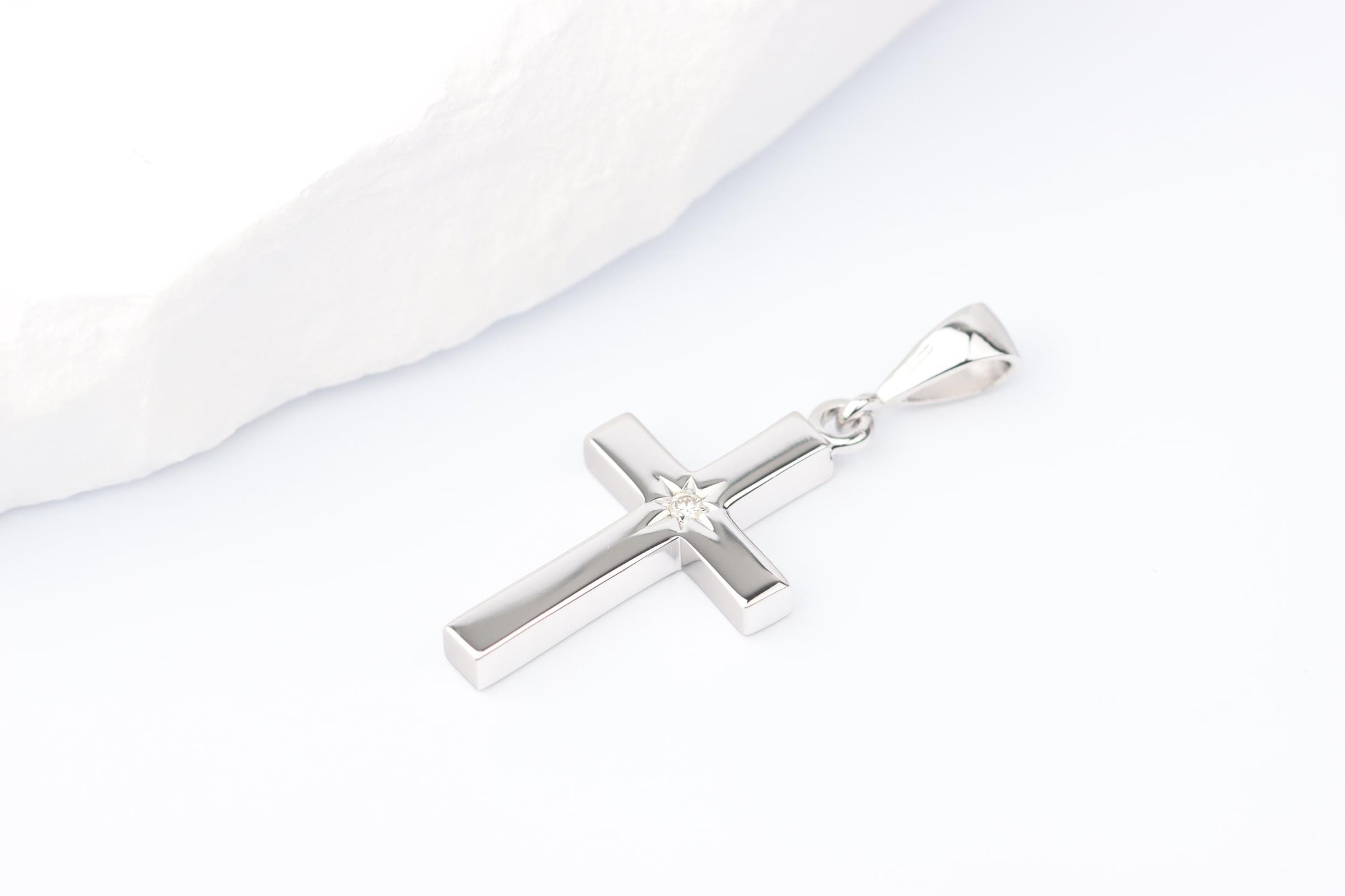 Small Silver Cross Pendant set with Lab Diamond