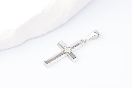 Small Silver Cross Pendant set with Lab Diamond