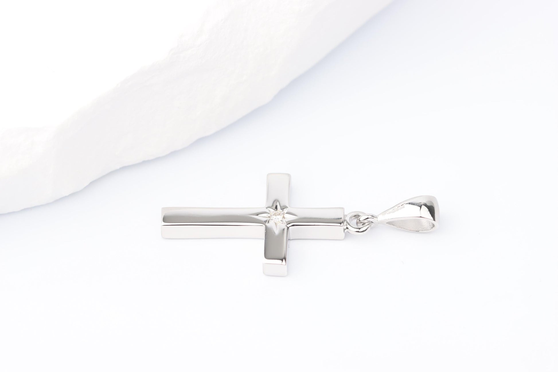 Small Silver Cross Pendant set with Lab Diamond