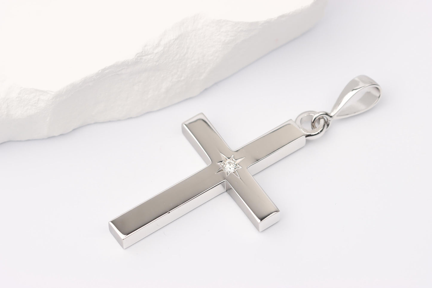 Silver Cross Pendant set with Lab Diamond