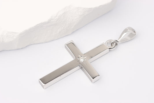 Silver Cross Pendant set with Lab Diamond