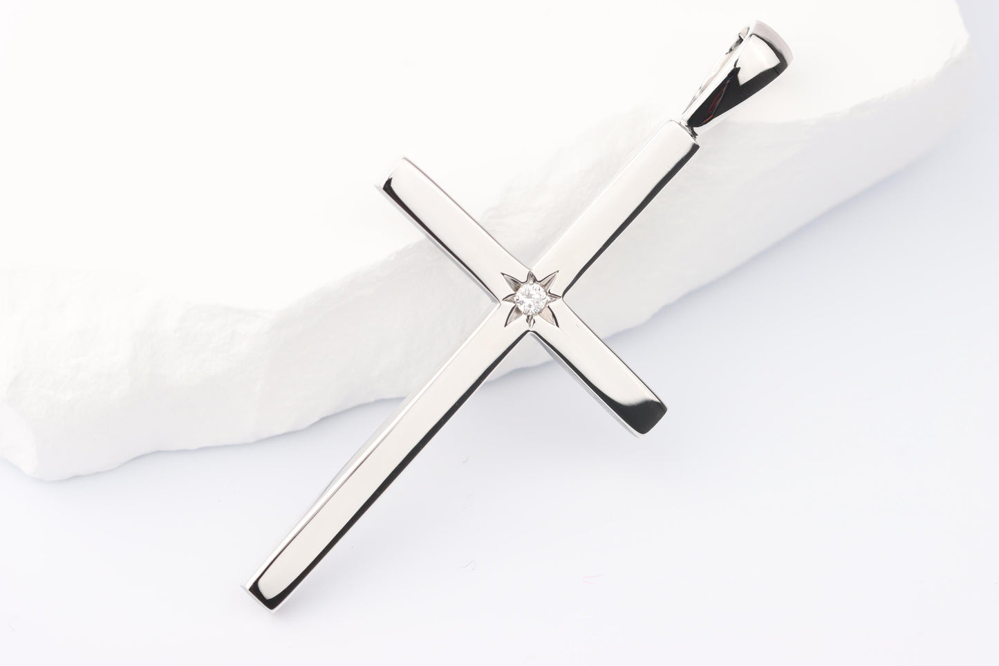 Slim Silver Cross Pendant set with Lab Diamond
