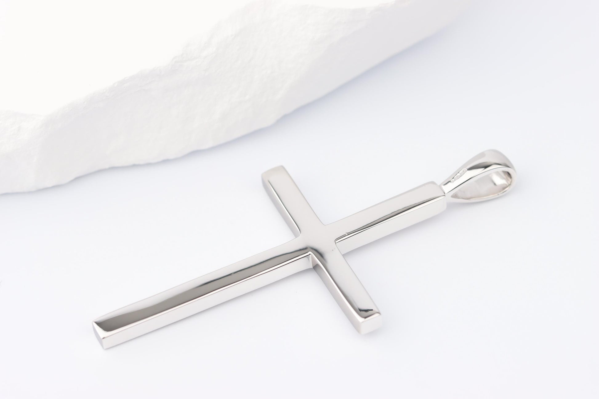 Slim Silver Cross Pendant set with Sapphire Gemstone
