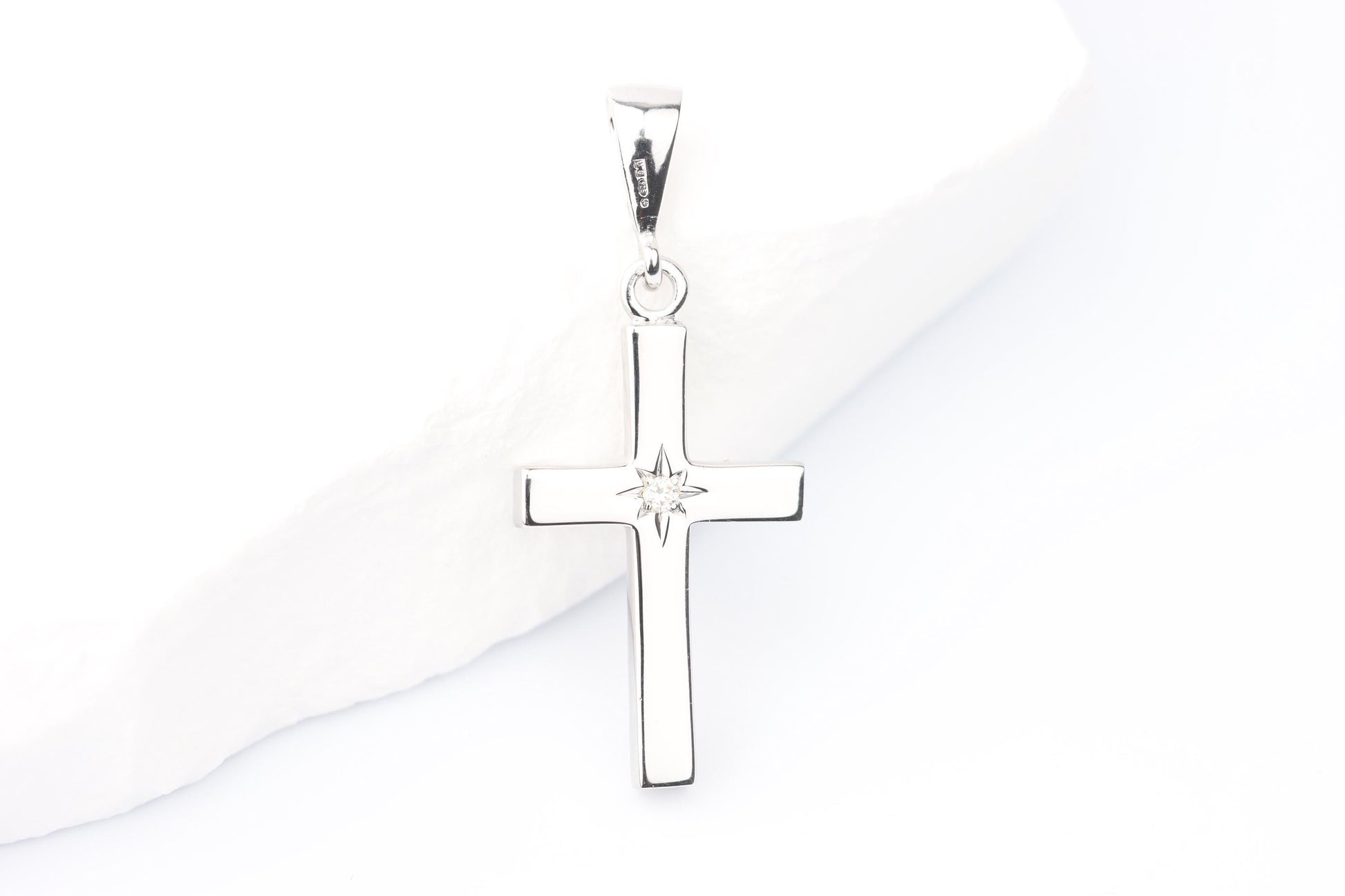 Small Silver Cross Pendant set with Lab Diamond