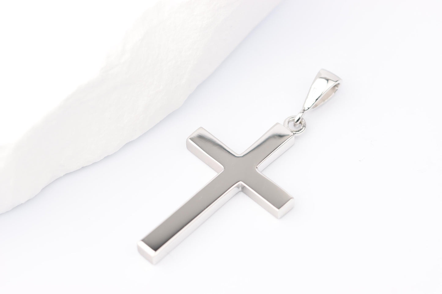 Medium Silver Cross Pendant set with Sapphire Gemstone