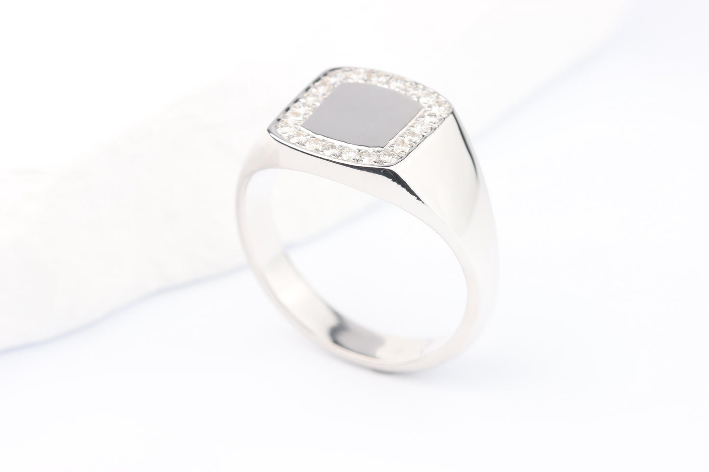 Silver Cushion Signet Ring set with Lab Diamonds