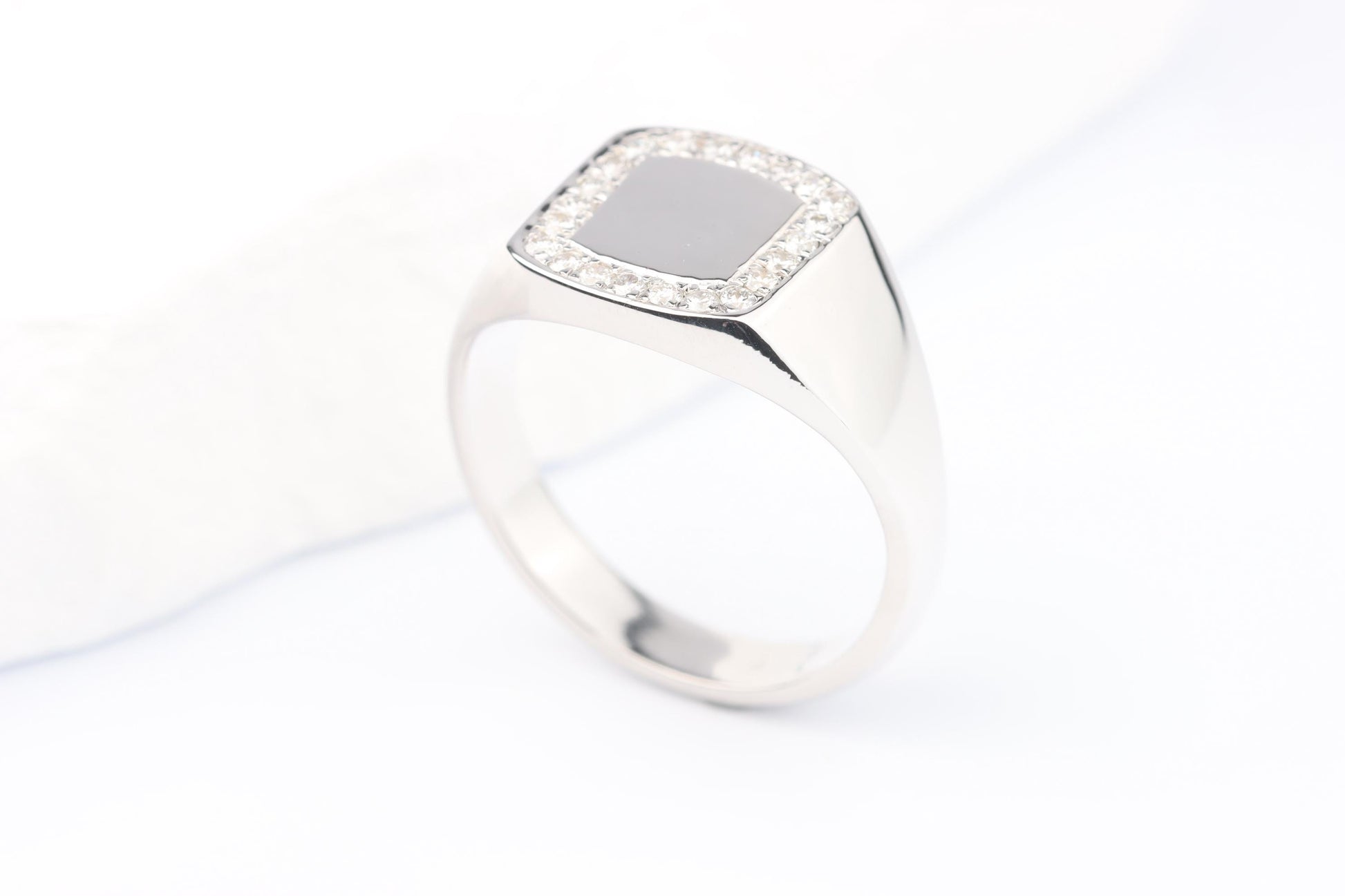 Silver Cushion Signet Ring set with Lab Diamonds