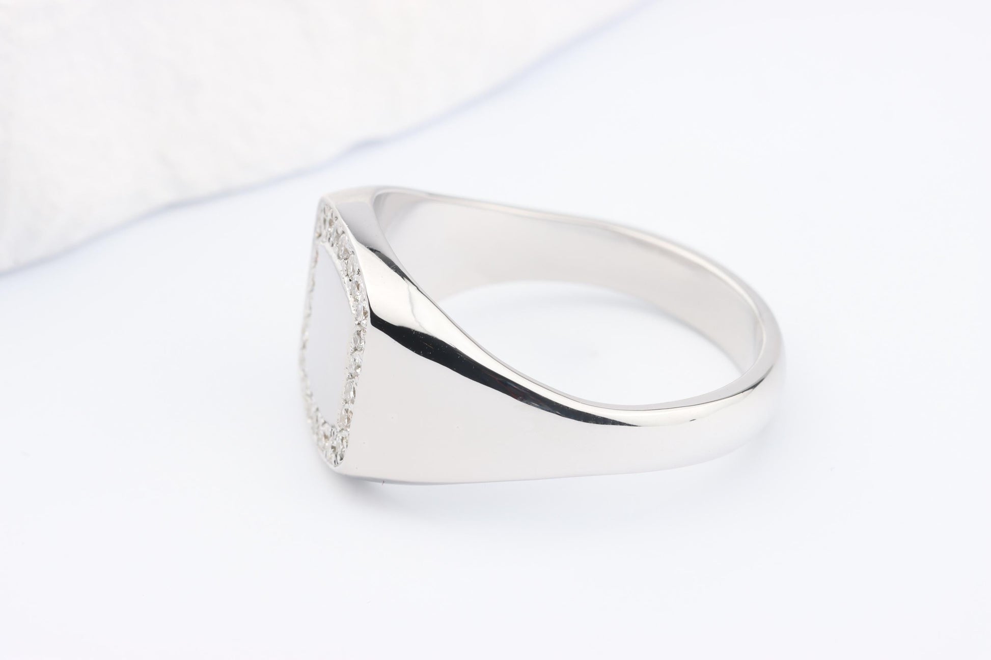 Silver Cushion Signet Ring set with Lab Diamonds