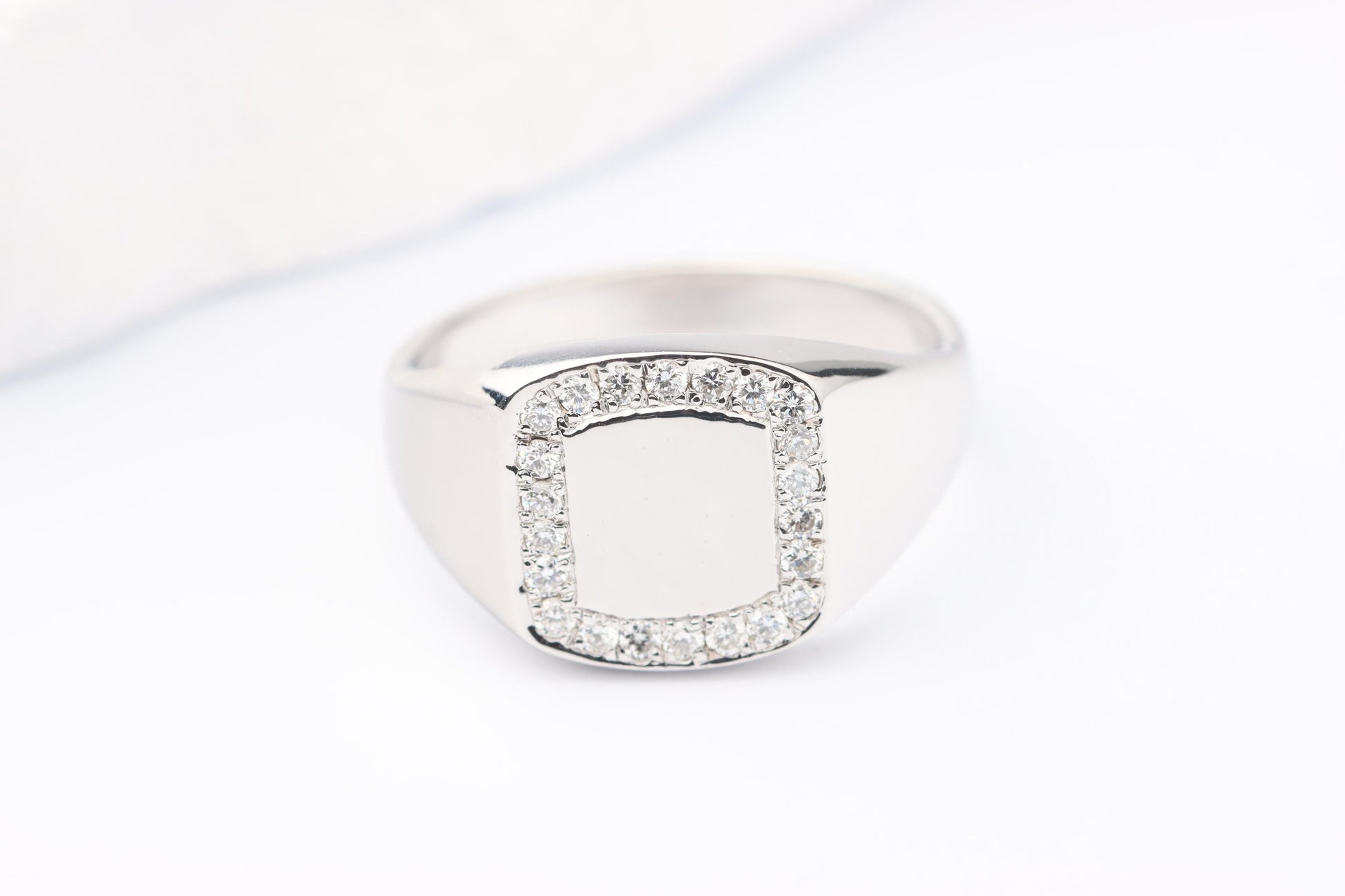 Silver Cushion Signet Ring set with Lab Diamonds