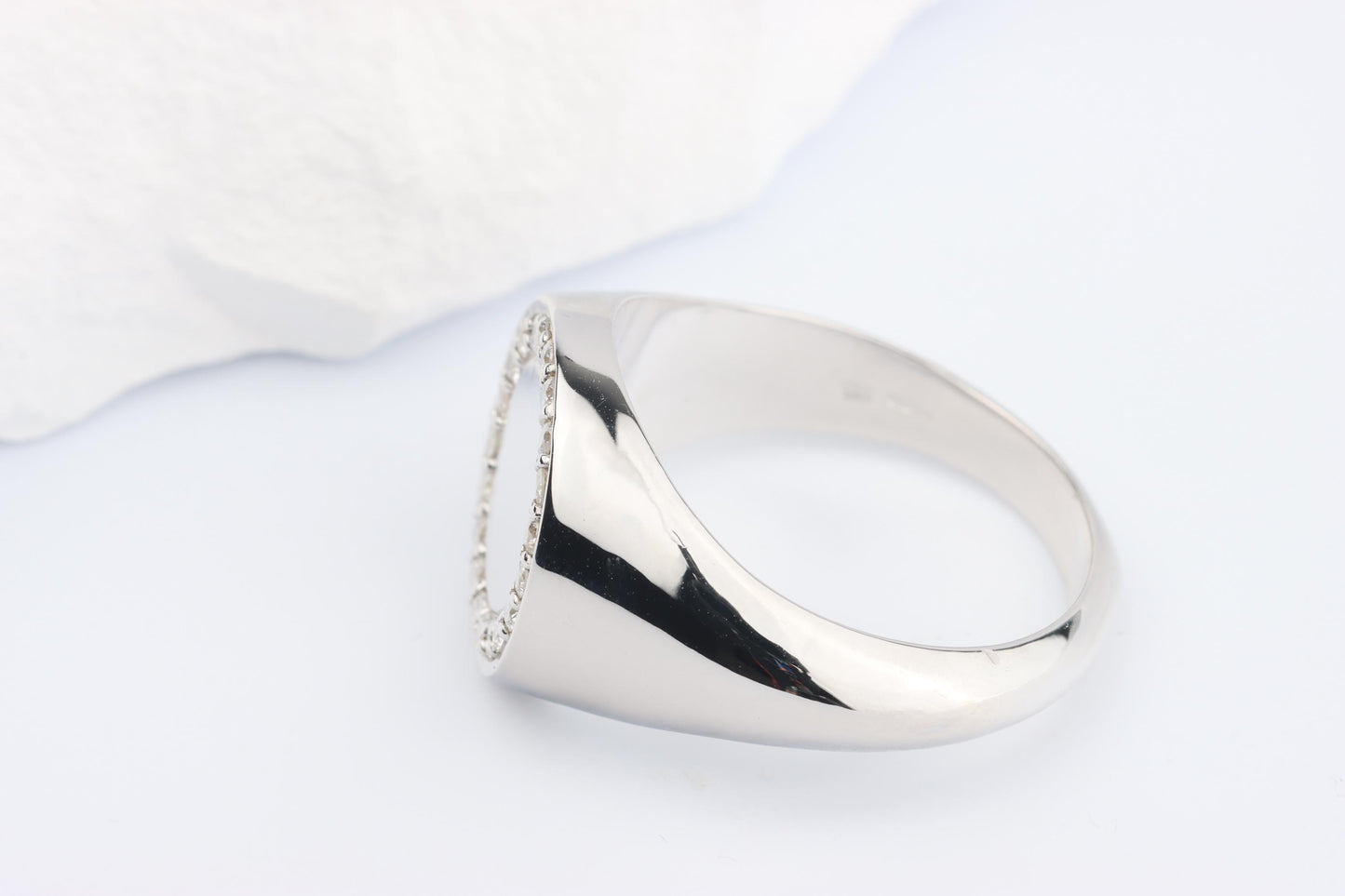 Silver Oval Signet Ring set with Lab Diamonds