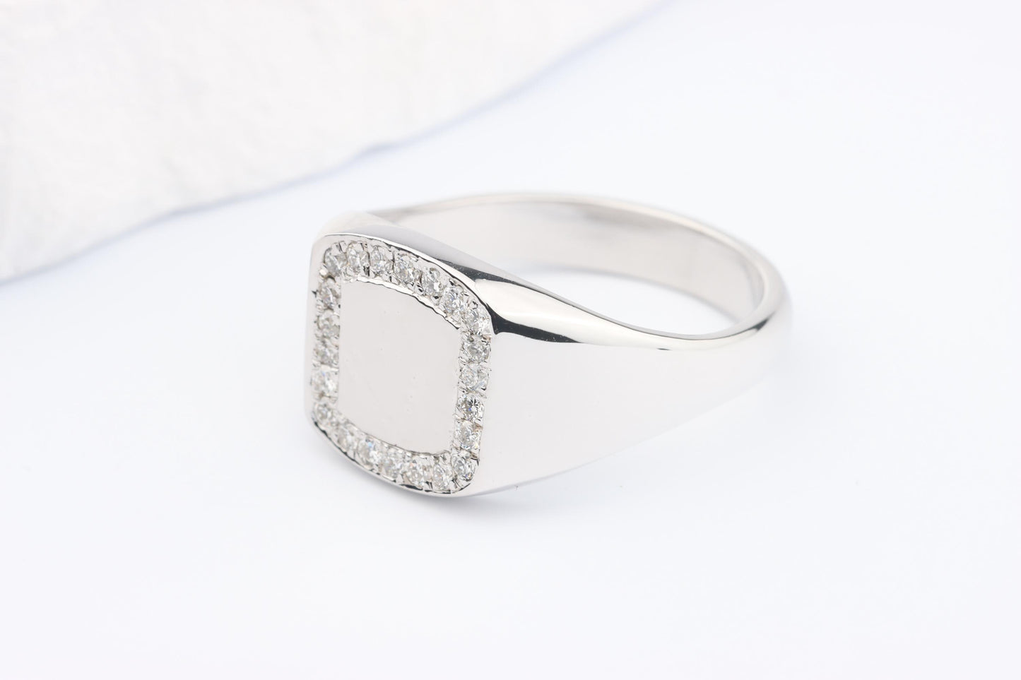 Silver Cushion Signet Ring set with Lab Diamonds
