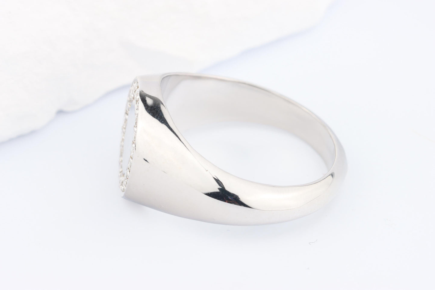 Silver Oval Signet Ring set with Lab Diamonds