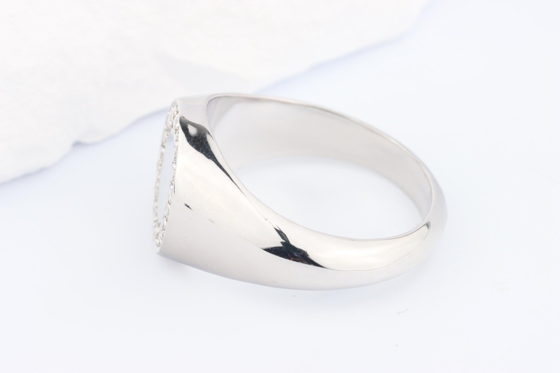 Silver Oval Signet Ring set with Lab Diamonds